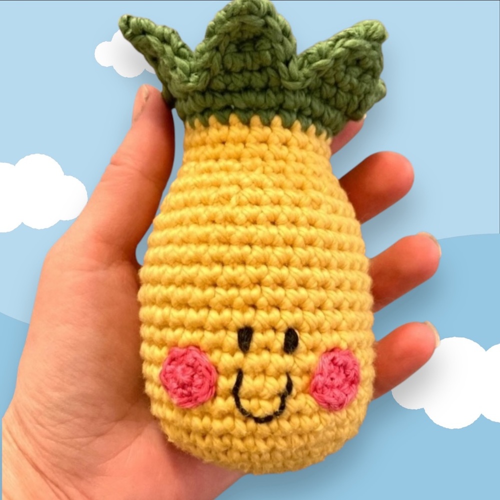Organic crochet cotton pineapple play food rattle NWT handmade made to order